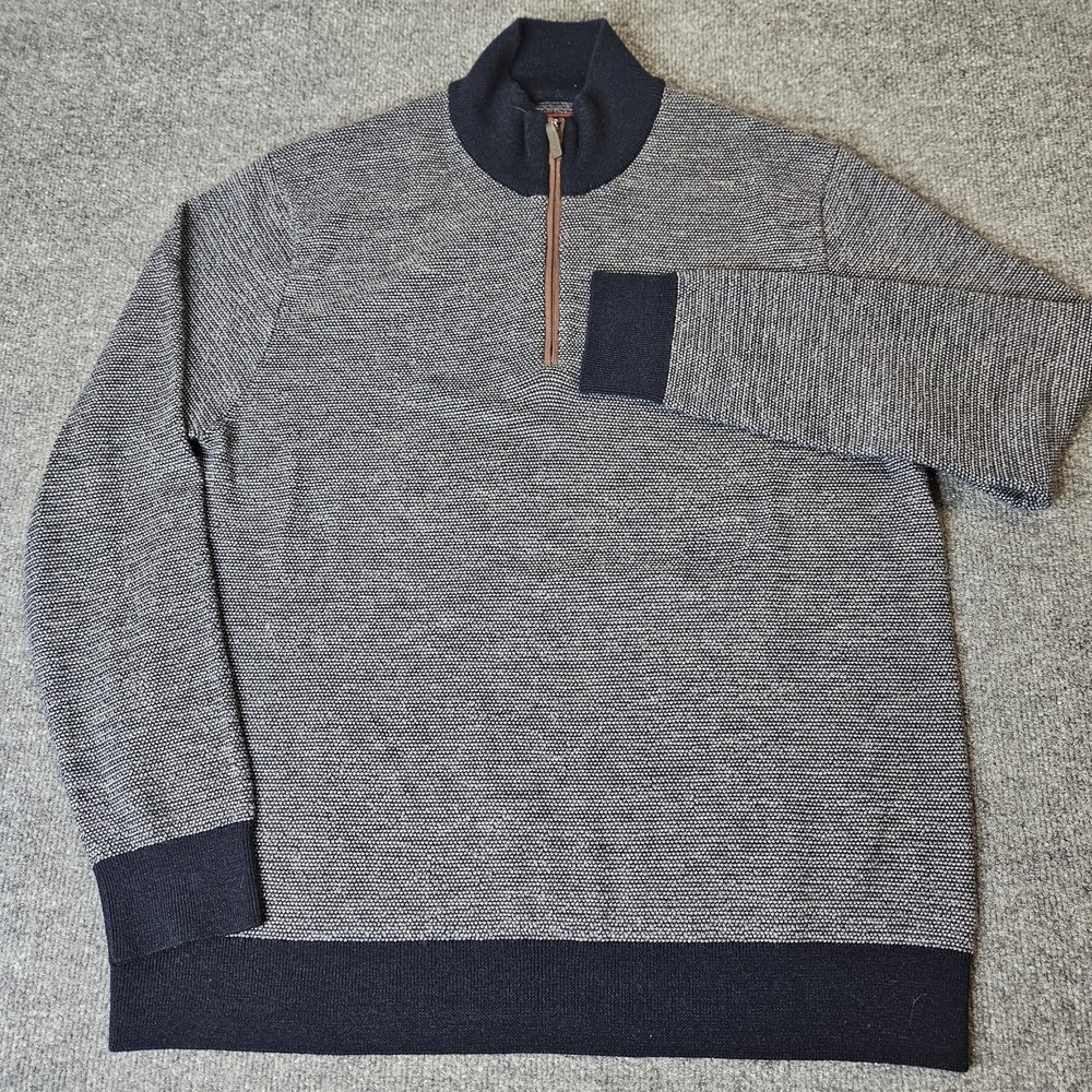 Untuckit Mens Belguardo Jacquard 100% Extra‎ Fine Merino Wool Qtr Zip Sweater XL